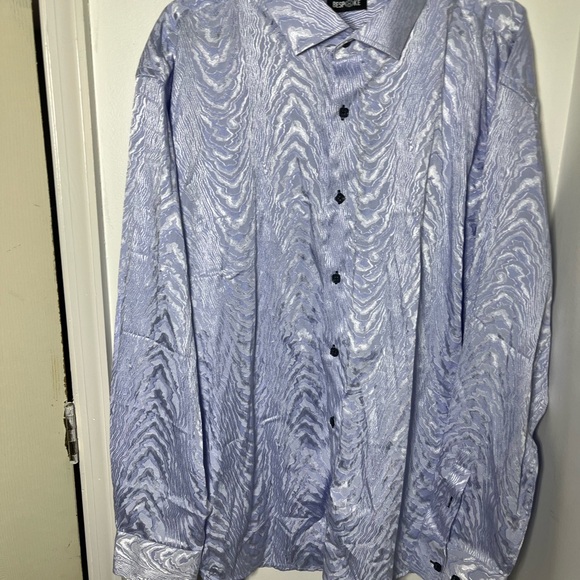 Bespoke Other - BESPOKE Men’s Blue Jacquard Dress Shirt Abstract  Long Sleeve 3x 100% cotton
